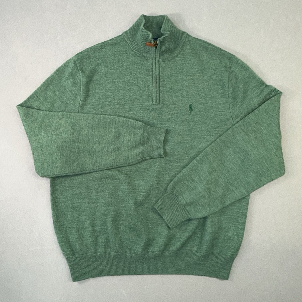 Men's Ralph Lauren Polo Golf 1/4 Zip Merino Wool Sweater Kelly Green Size XL